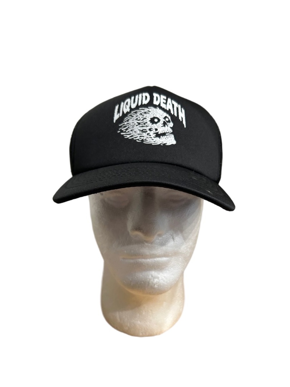 Liquid Death Black Trucker Hat with Skull Logo